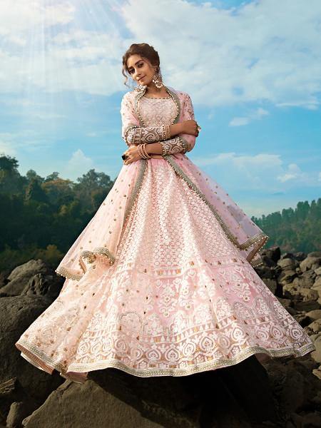 Myra Baby Pink Net Heavy Embroidered Lehenga
