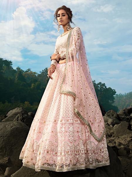 Myra Baby Pink Net Heavy Embroidered Lehenga