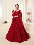 Myra Red Heavy Embroidered Net Lehenga