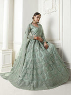 Myra Aqua Blue Heavy Embroidered Net Lehenga