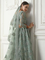Myra Aqua Blue Heavy Embroidered Net Lehenga