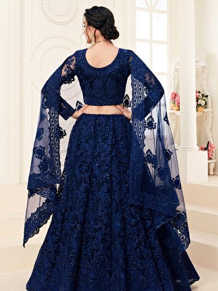 Myra Deep Blue Heavy Embroidered Net Lehenga