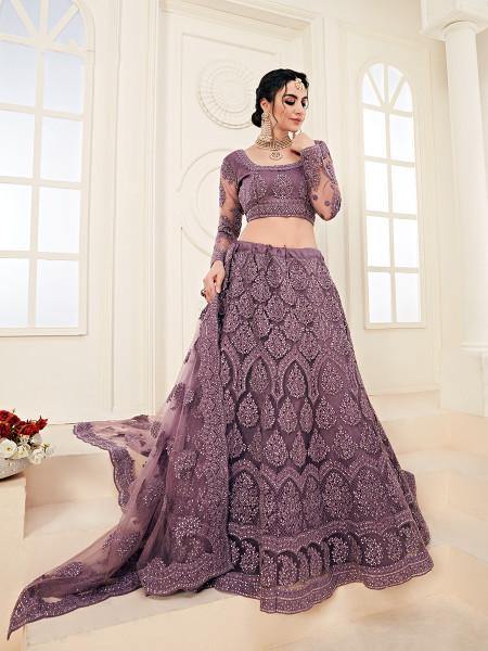 Myra Violet Heavy Embroidered Net Lehenga
