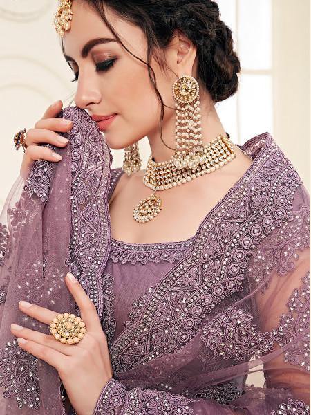 Myra Violet Heavy Embroidered Net Lehenga