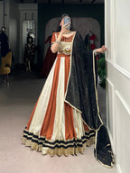 Lorenvalley Cream Chinon Sequins Lace Touch Up Lehenga Choli with Dupatta