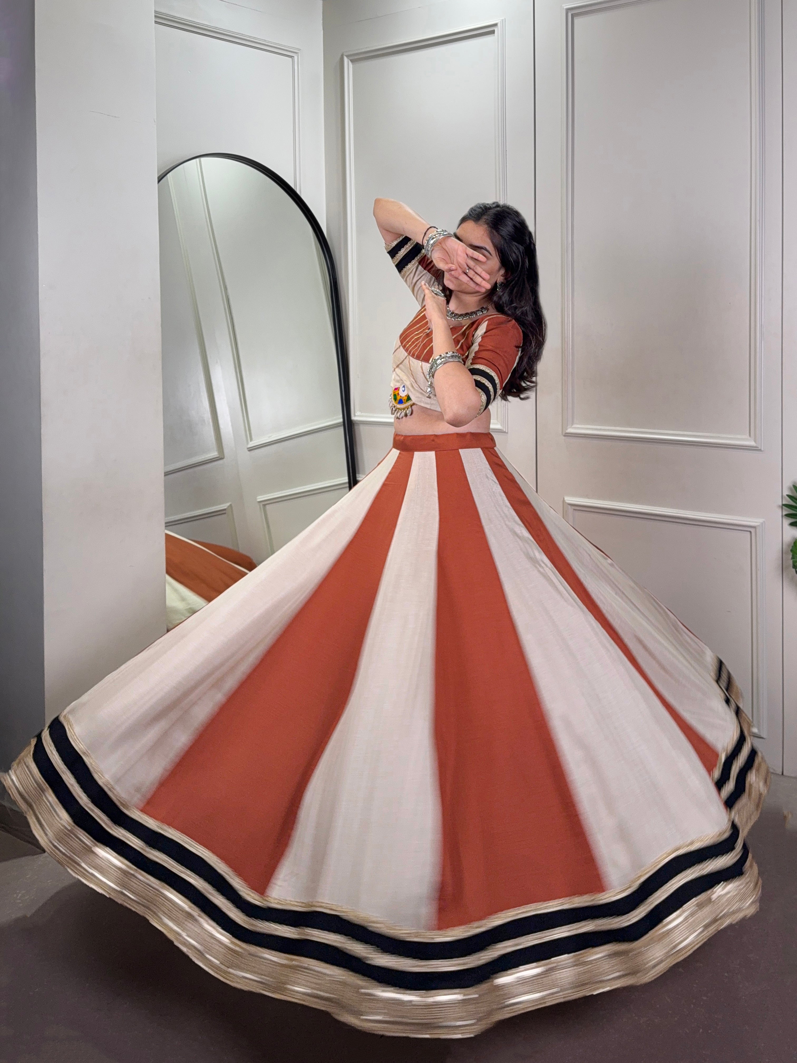 Lorenvalley Cream Chinon Sequins Lace Touch Up Lehenga Choli with Dupatta