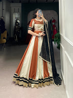 Lorenvalley Cream Chinon Sequins Lace Touch Up Lehenga Choli with Dupatta