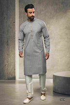 Raivat Ethnic Cotton Printed Work Kurta Pajama In Grey Colour