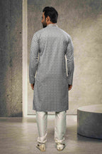 Raivat Ethnic Cotton Printed Work Kurta Pajama In Grey Colour