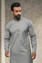 Raivat Ethnic Cotton Printed Work Kurta Pajama In Grey Colour