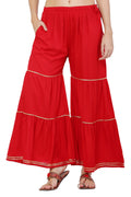 PAVONINE Red Color 3-Panels Golden Gota Flared Sharara For Women - Distacart