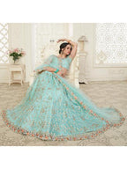 Baby Blue Heavy Embroidered Net Lehenga