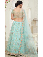 Baby Blue Heavy Embroidered Net 