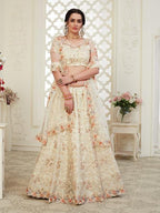 Myra Cream Heavy Embroidered Net Lehenga