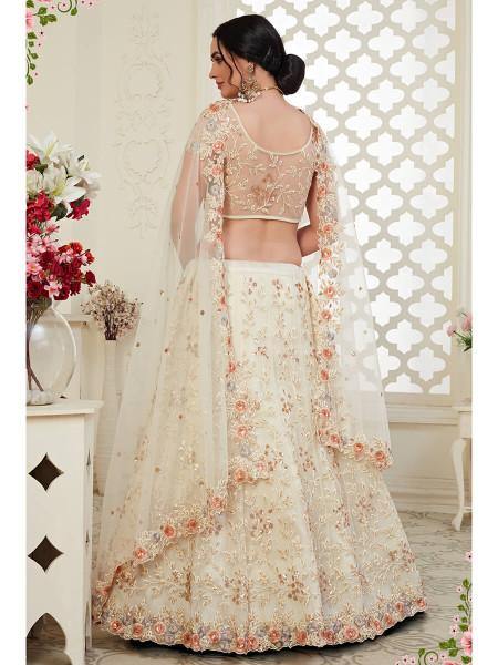 Myra Cream Heavy Embroidered Net Lehenga