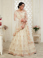 Myra Cream Heavy Embroidered Net Lehenga