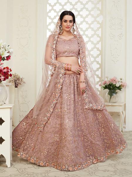 Myra Beautiful Dusty Pink Heavy Embroidered Net 