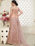 Beautiful Dusty Pink Heavy Embroidered Net Lehenga