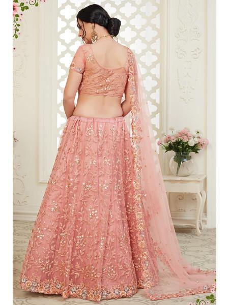 Dusty Pink Heavy Embroidered Net Lehenga