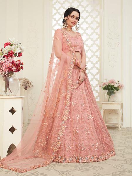 Myra Dusty Pink Heavy Embroidered Net 
