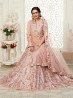 Myra Peach Mulberry Embroidered Lehenga