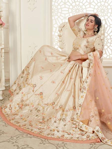 Myra Cream Mulberry Embroidered Lehenga