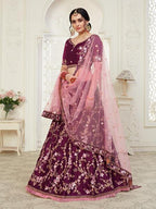 Myra Wine Mulberry Embroidered Lehenga