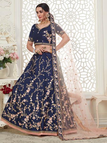 Myra Navy Blue Mulberry Embroidered 