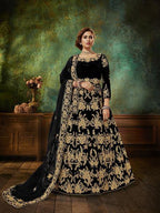 Myra Black Velvet Embroidered Anarkali Suit