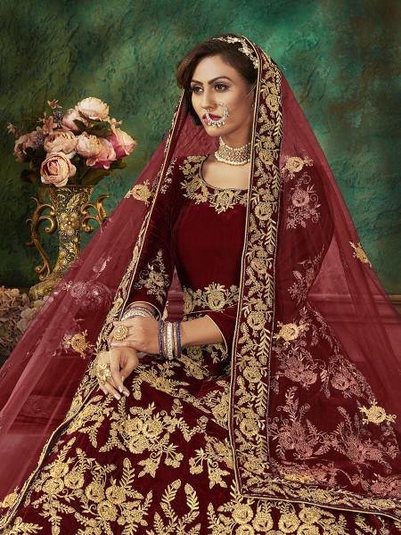 Myra Maroon Velvet Embroidered Anarkali 