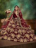 Maroon Velvet Embroidered Anarkali Suit