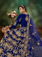 Myra Blue Velvet Embroidered Anarkali Suit