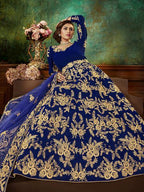 Blue Velvet Embroidered Anarkali Suit