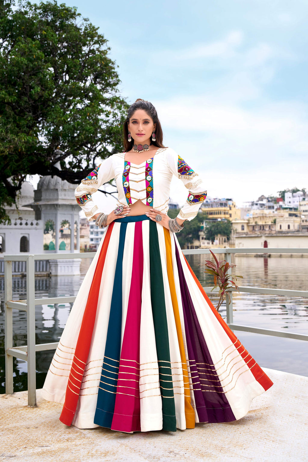 Lorenvalley Fashion White Pure Rayon Gota Patti Lace Touch Up Lehenga Choli