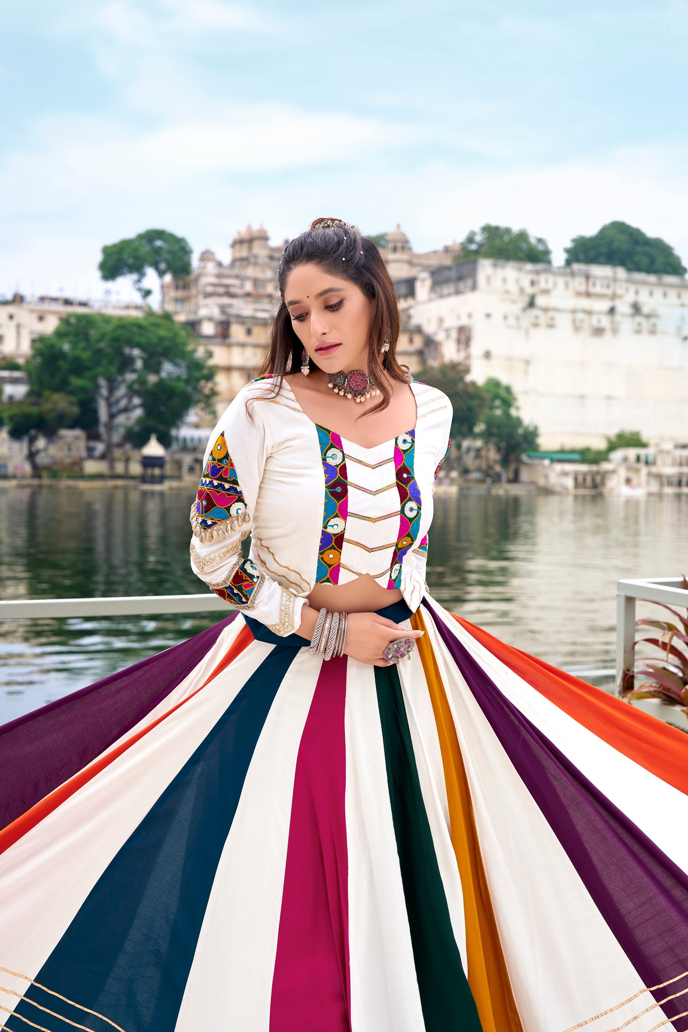 Lorenvalley Fashion White Pure Rayon Gota Patti Lace Touch Up Lehenga Choli