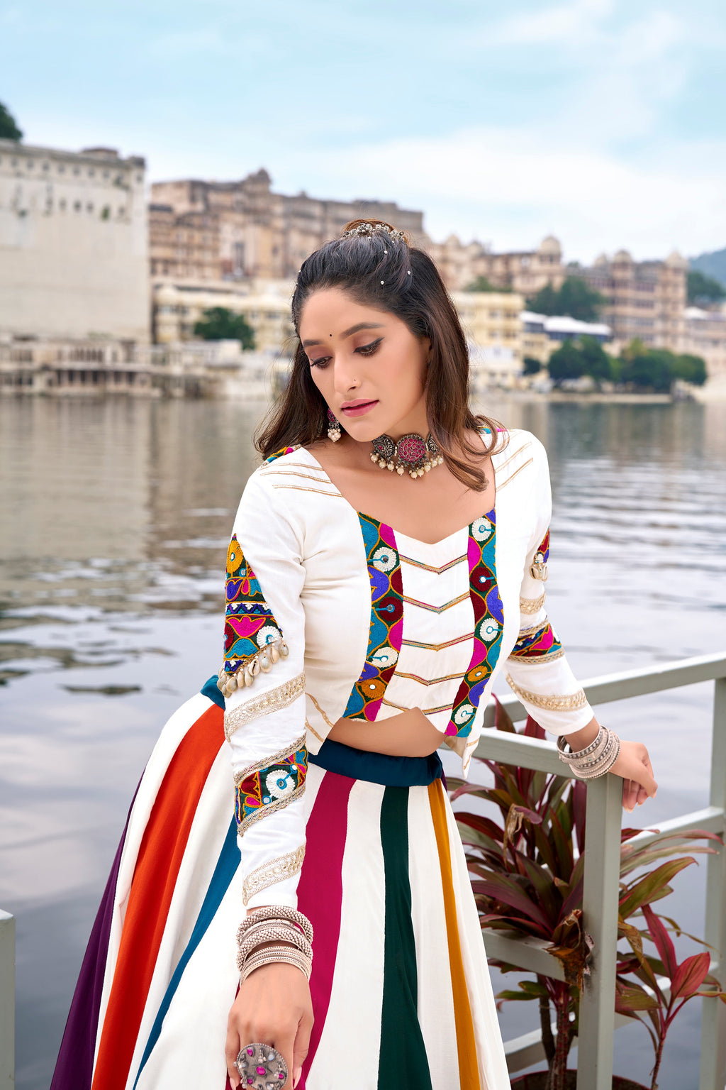 Lorenvalley Fashion White Pure Rayon Gota Patti Lace Touch Up Lehenga Choli