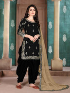 Myra Black Art Silk Embroidered Beautiful Patiyala Suit