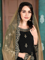Myra Black Art Silk Embroidered Patiyala Suit
