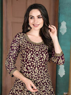Myra Wine Georgette Embroidered Anarkali Suit