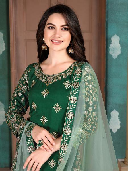 Myra Green Art Silk Embroidered Patiyala Suit