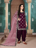 Myra Wine Art Silk Embroidered Patiyala Suit