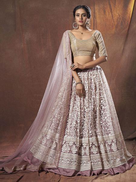 Myra Lilac Embroidered Soft Net Lehenga