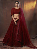 Myra Maroon Embroidered Soft Net Lehenga