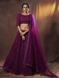 Myra Wine Embroidered Soft Net Lehenga