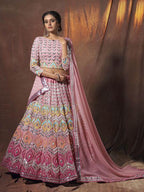 Myra Peach Embroidered Georgette Lehenga online