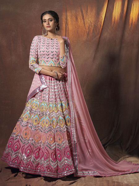 Myra Peach Embroidered Georgette Lehenga online