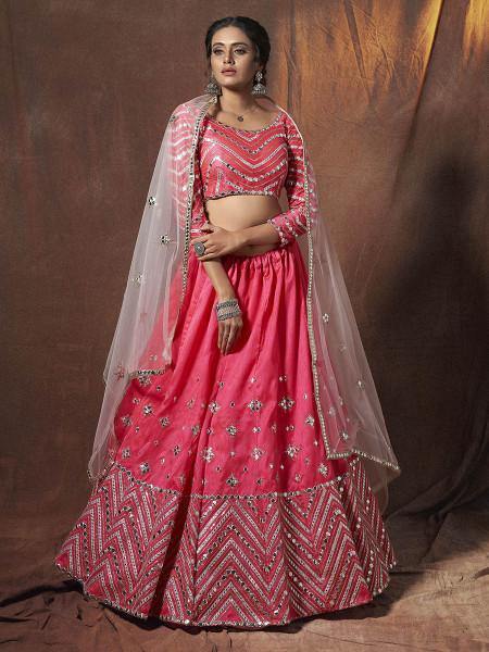 Myra Neon Pink Embroidered Art Silk Lehenga