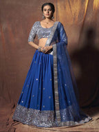 Myra Blue Embroidered Georgette Lehenga online