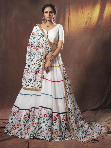 Myra White Embroidered Georgette Lehenga