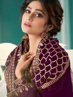 Myra Wine Embroidered Real Georgette Anarkali Suit